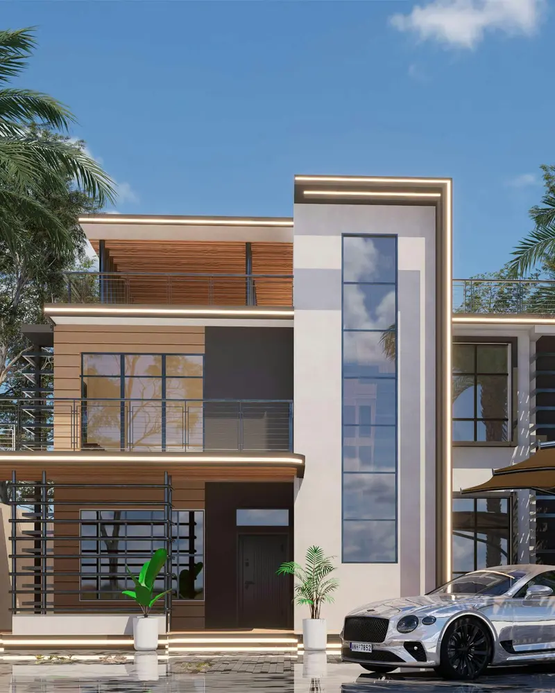 Three-storey modern terrace house with timber cladding and a car in the driveway